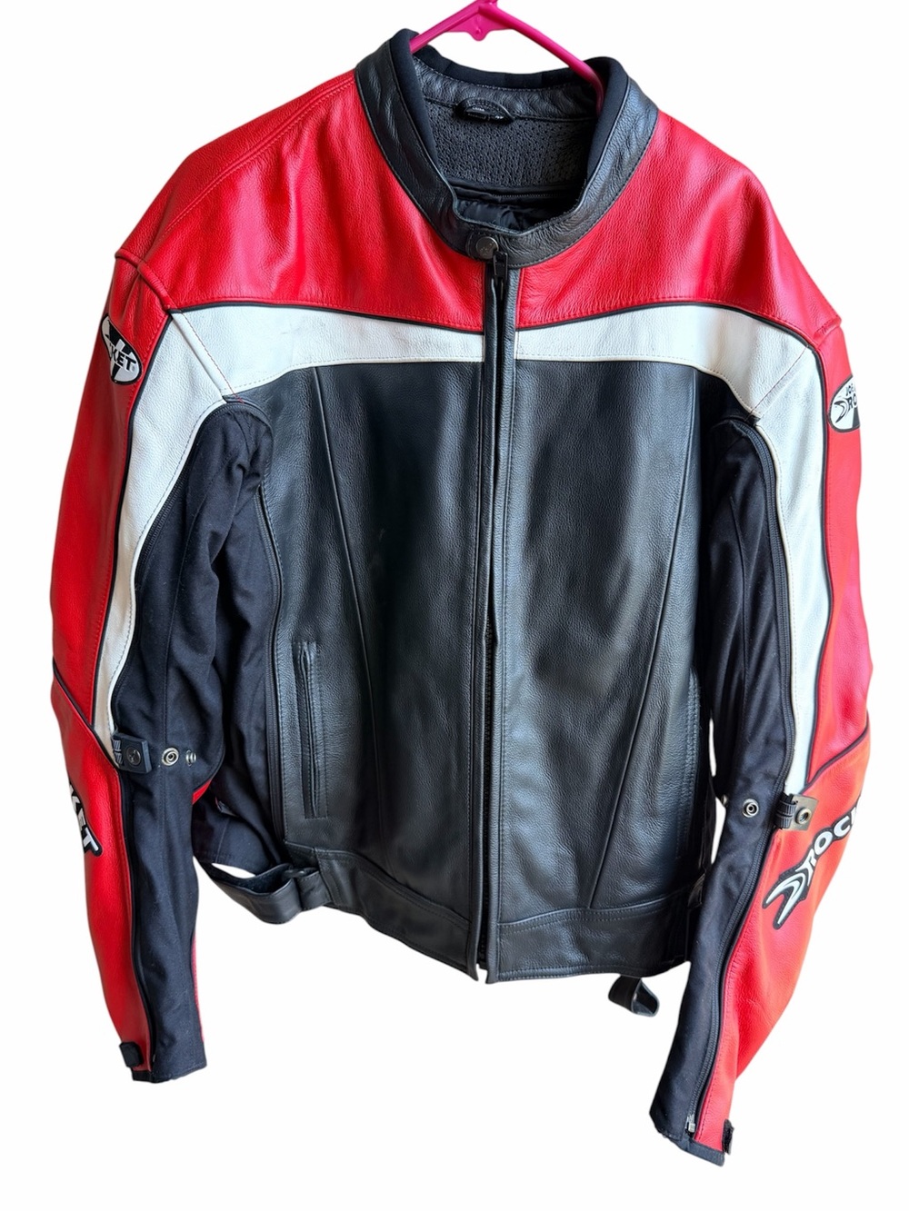 JOE ROCKET Men's Black Red Leather Motorcycle Moto Jacket Size 48 Heavyweight